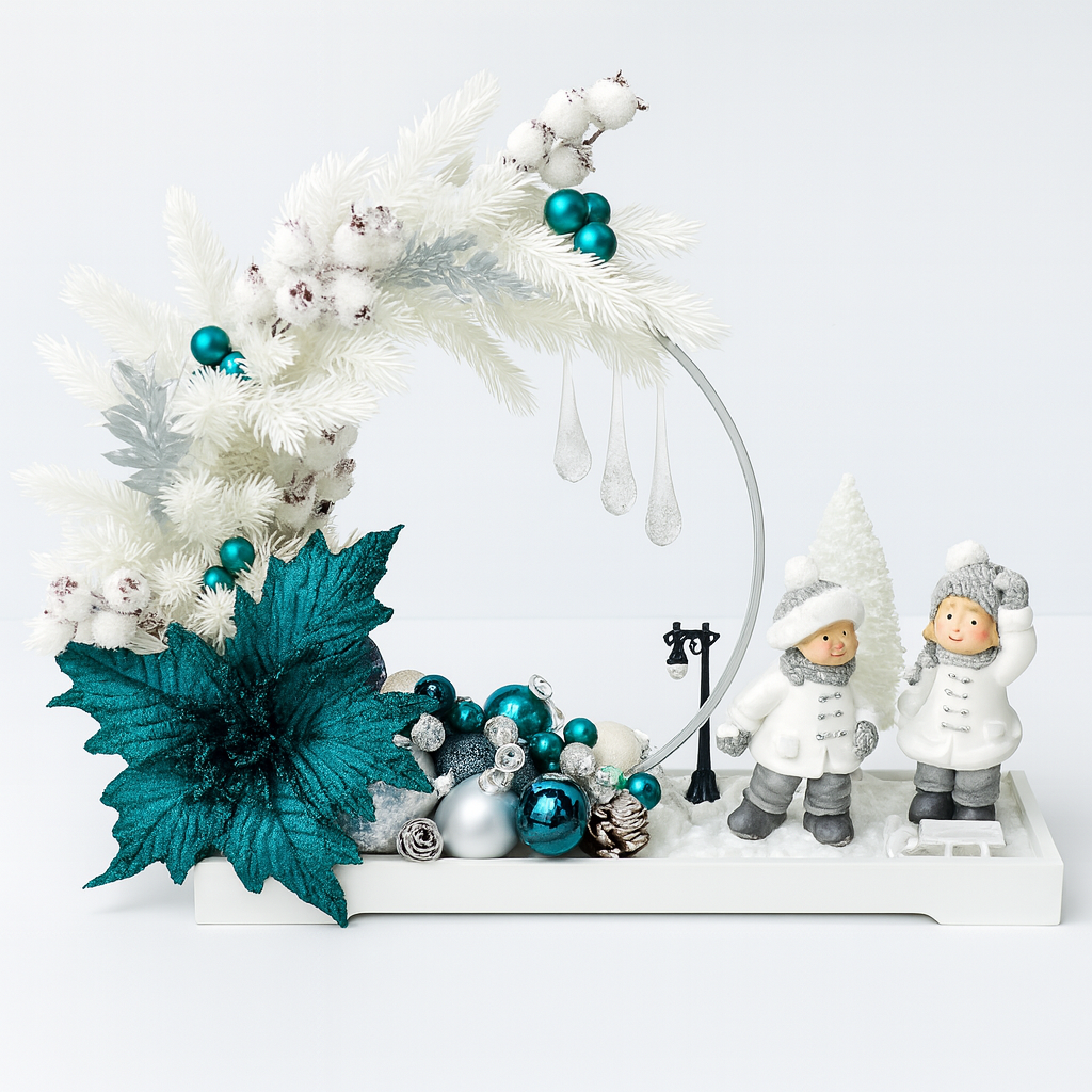 Winter Emerald – Aranjament Crăciun cu Figurine și Accente Verde Smarald & Argintiu