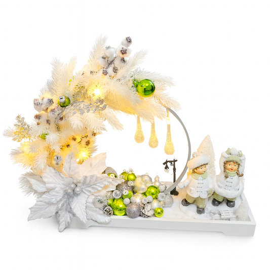 Lime Frost – Aranjament Crăciun cu Figurine și Accente Verde Lime & Alb Strălucitor