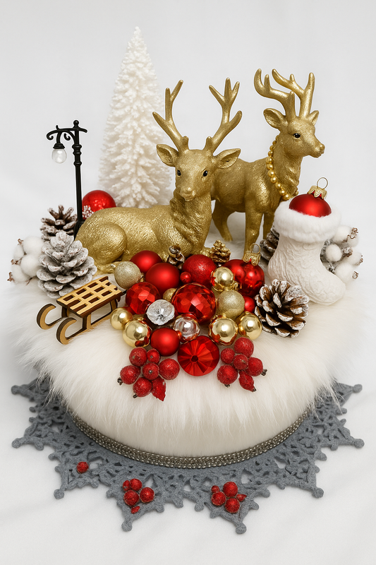 Royal Noël – Aranjament de Crăciun în Tonuri de Roșu Regal și Auriu Nobil